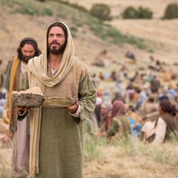 Jesus prepares to feed the 5,000 in this image from the Bible Videos series.
