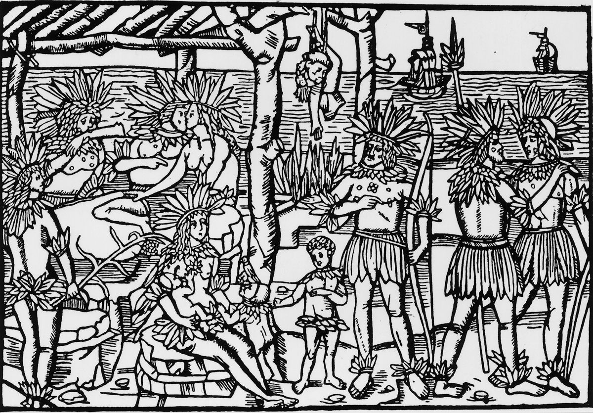 Caribs depicted as cannibals.