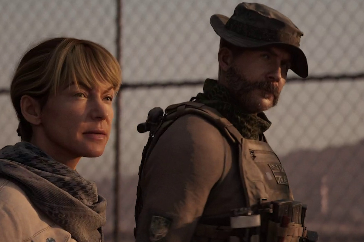 a woman and Capt. Price in front of a fence in Call of Duty: Modern Warfare