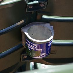 2:30 p.m. Advertiser's logo already coming off the cupholder - 