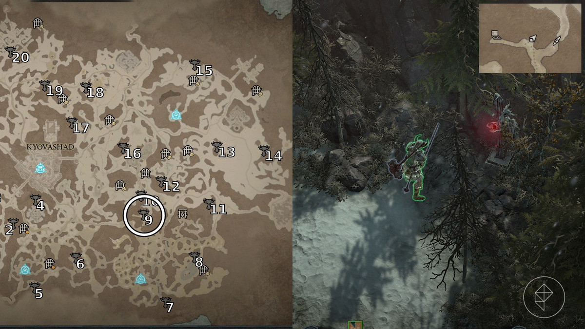 Altar of Lilith 9 found in the Zeleny Lowlands area of Diablo 4 / IV depicted by an annotated map and an in game screenshot