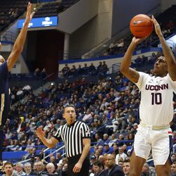 The Drexel Dragons take on the UConn Huskies in a men’s college basketball game at the XL Center in Hartford, CT on December 18, 2018