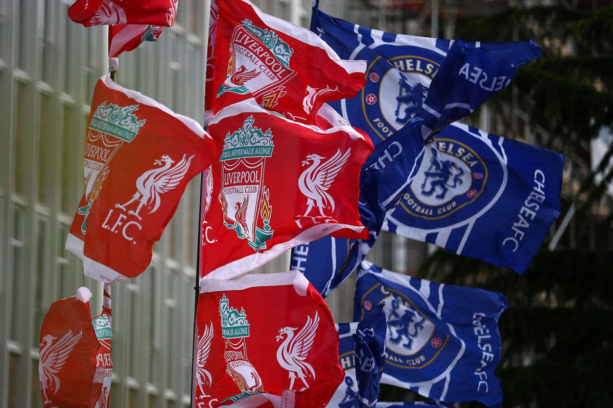 LONDON, ENGLAND - MAY 05:  Liverpool and Chelsea flags are seen ahead of the FA Cup Final between Liverpool and Chelsea at Wembley Stadium on May 5, 2012 in London, England.  (Photo by Clive Mason/Getty Images)