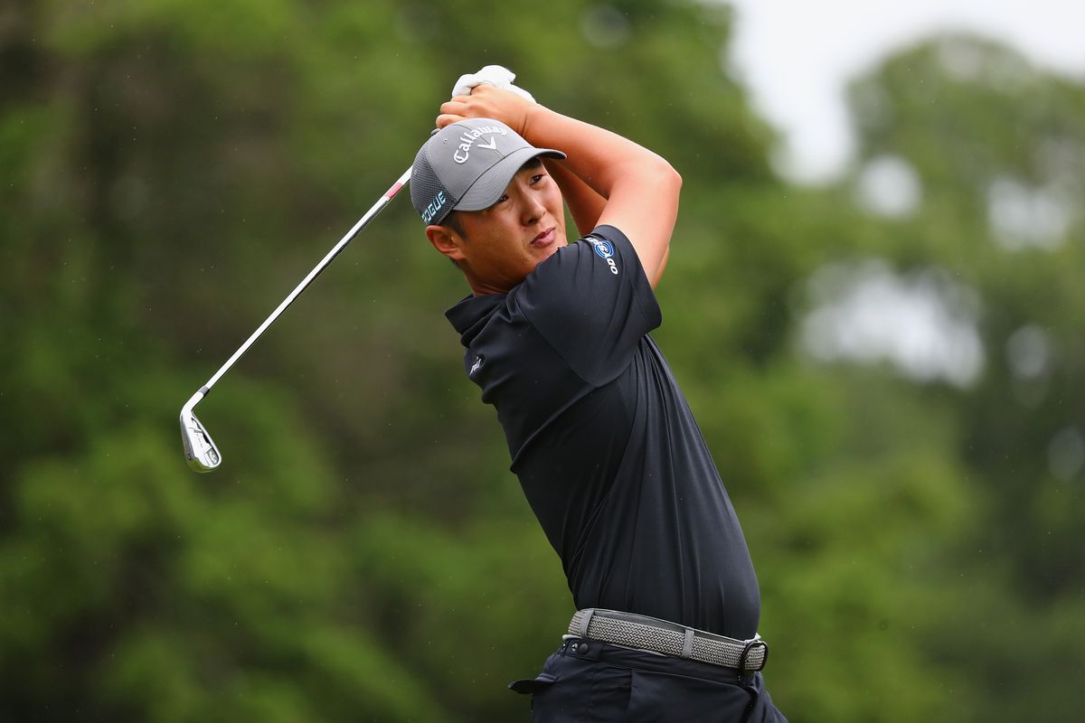 Danny Lee of New Zealand plays his shot from the fifth tee during the third round of the Travelers Championship at TPC River Highlands on June 23, 2018 in Cromwell, Connecticut.