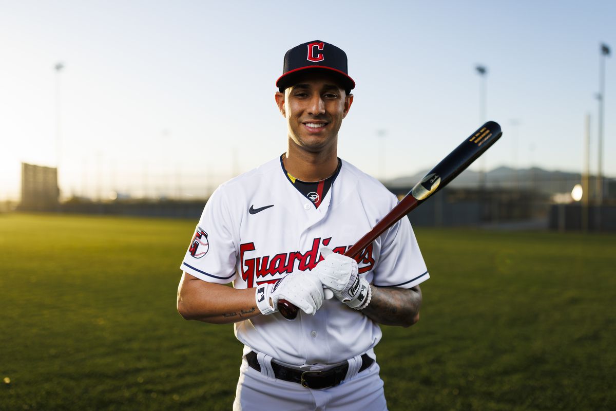 Infielder Brayan Rocchio poses for a portrait during the Cleveland Guardians photo day on February 23, 2023 at Goodyear Ballpark in Goodyear, AZ.