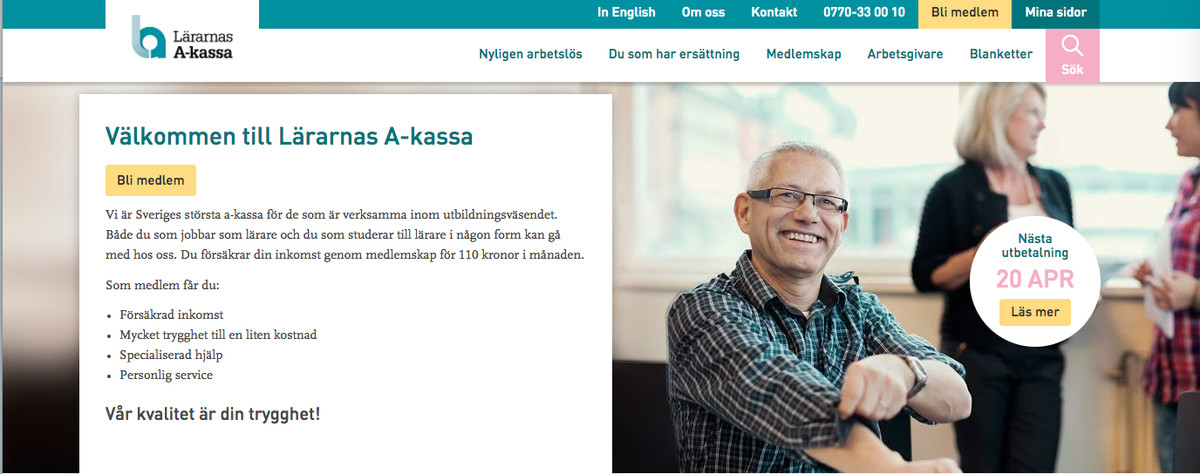 Website for Sweden’s teacher’s union’s unemployment fund.