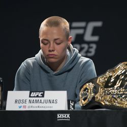 Rose Namajunas reflects during UFC 223 press conference.