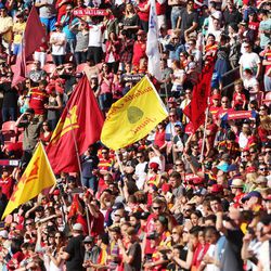 Real Salt Lake fans cheer in Sandy  Sunday, March 29, 2015. 
