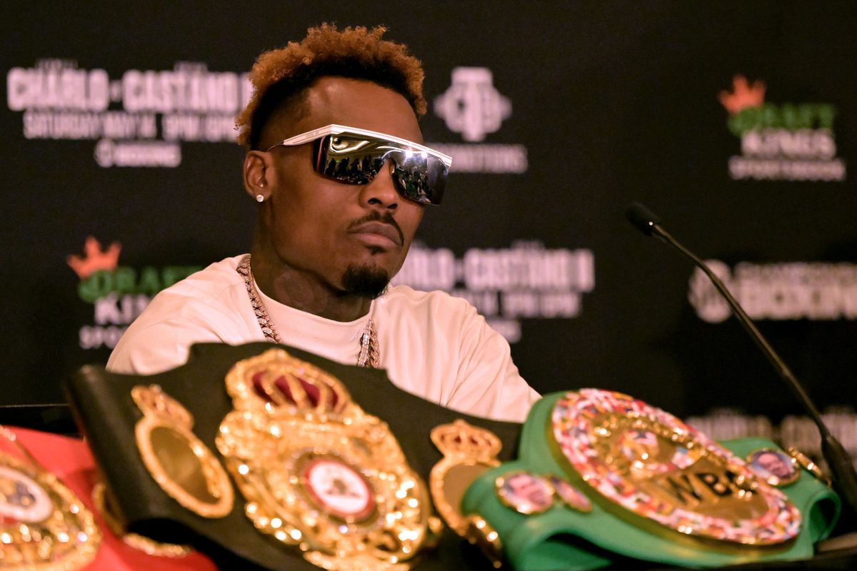 Jermell Charlo answers questions during a press conference for his upcoming super welterweight fight against Brian Castano II at The Westin Los Angeles Airport on May 12, 2022 in Los Angeles, California.
