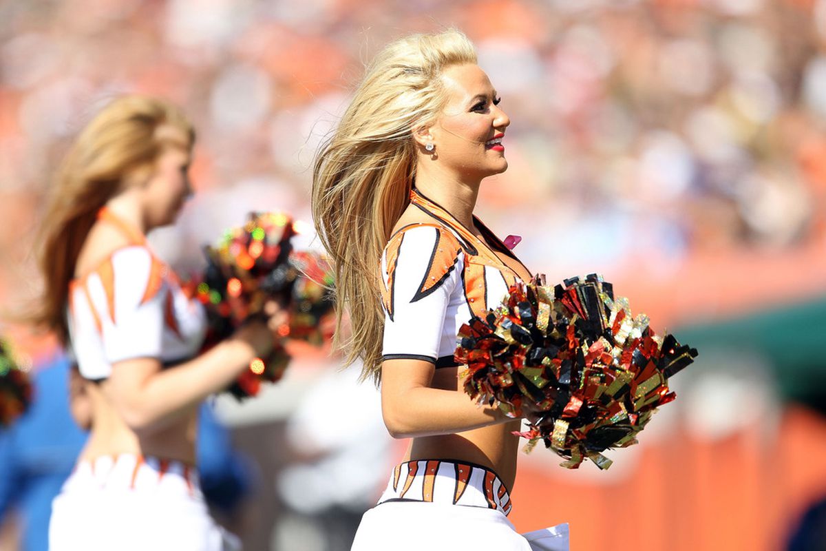 CINCINNATI, OH - OCTOBER 16:  A Cincinnati Bengals cheerleader performs during the NFL game against the Indianapolis Colts at Paul Brown Stadium on October 16, 2011 in Cincinnati, Ohio. The Bengals won 27-17.  (Photo by Andy Lyons/Getty Images)