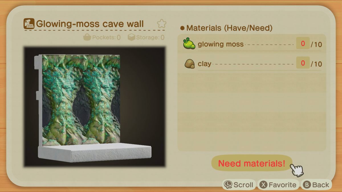 A New Horizons recipe for a Glowing-moss Cave Wall