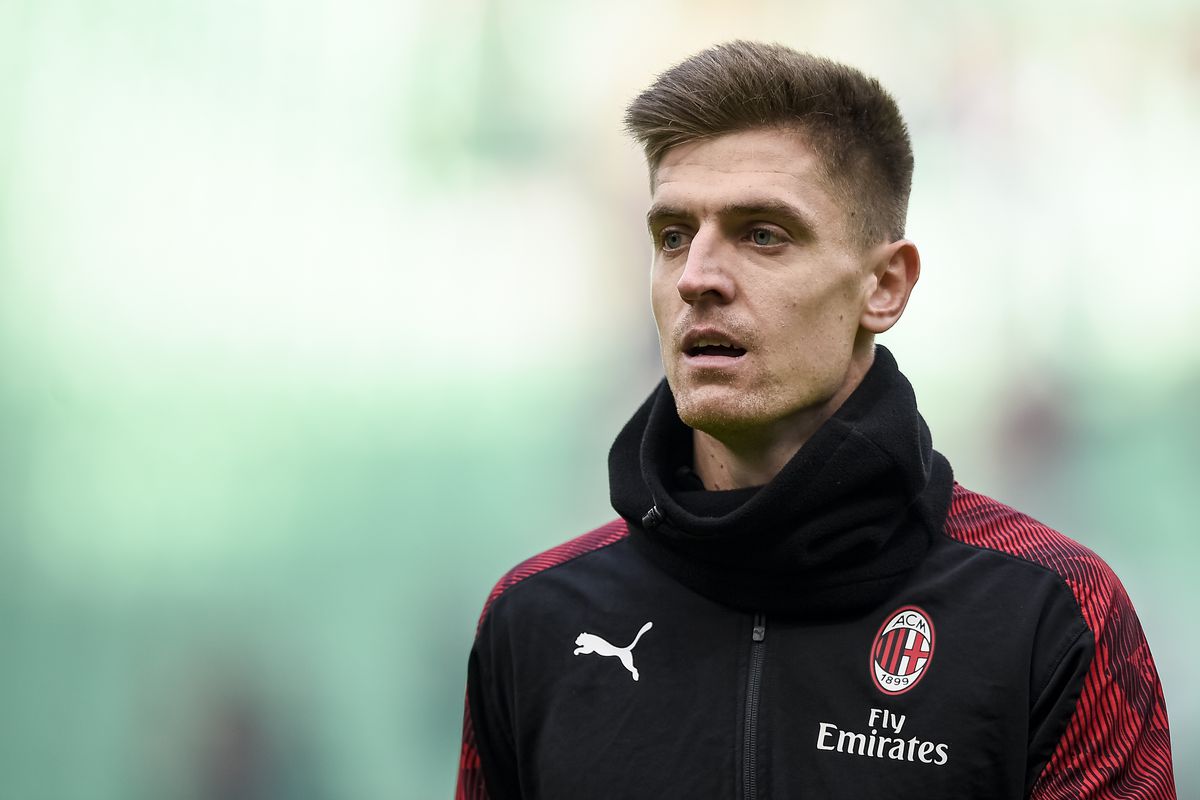 Krzysztof Piatek of AC Milan looks on at the end of the...