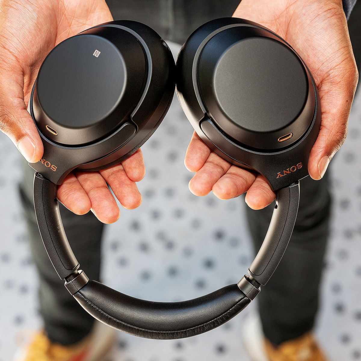 A photo of the Sony WH-1000XM3 headphones, the best noise-canceling headphones for most people.