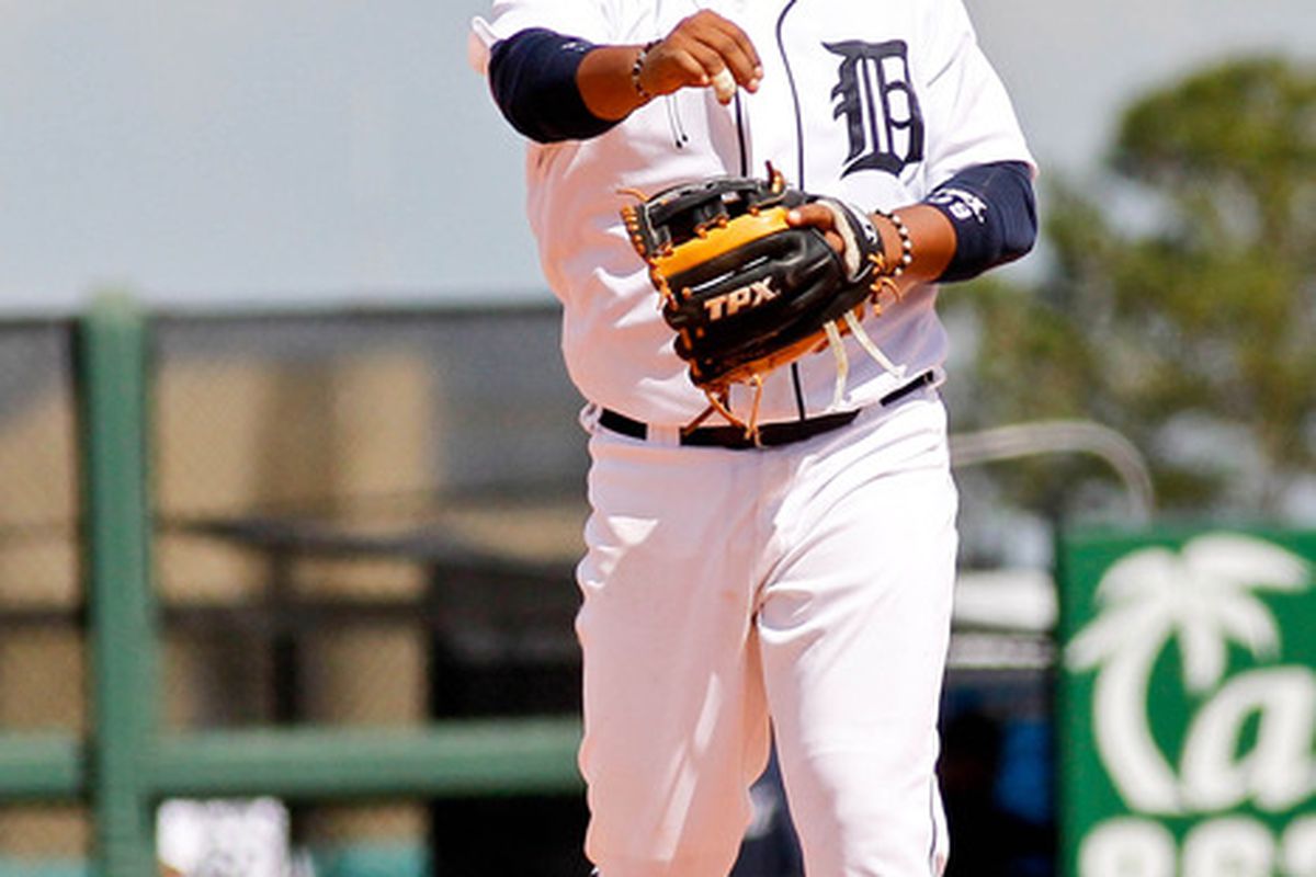 March 14, 2012; Lakeland, FL, USA; Detroit Tigers shortstop Ramon Santiago (39) during a spring training game against the New York Mets at Joker Marchant Stadium. 