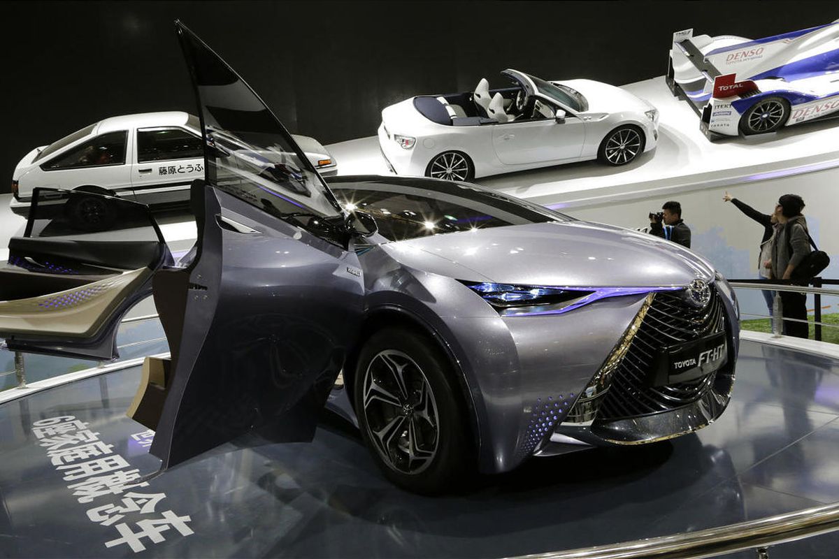 A Toyota FT-HT Yuejia concept car is displayed at the Shanghai International Automobile Industry Exhibition (AUTO Shanghai) in Shanghai, China, Wednesday, April 24, 2013. (AP Photo/Eugene Hoshiko)
