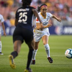 Utah Royals FC defender Sydney Miramontez (17) chases down a ball against the Seattle Reign FC during their match at Rio Tinto Stadium in Sandy on Friday, June 28, 2019.