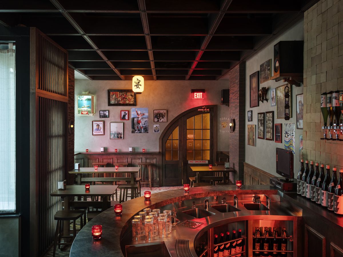 The interior of a Japanese style bar in downtown Detroit, Michigan.