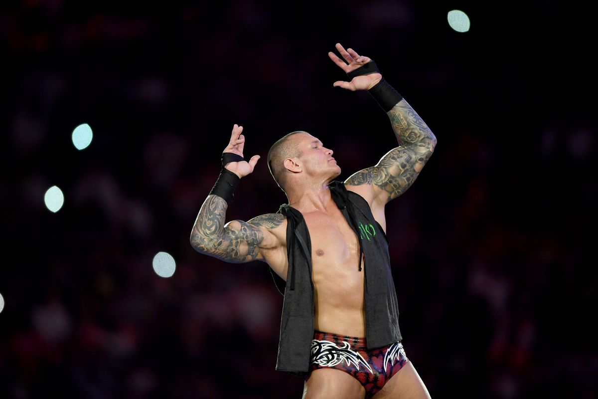 World Heavyweight Champion Randy Orton poses for photographers during the World Wrestling Entertainment (WWE) Super Showdown event in the Saudi Red Sea port city of Jeddah late on January 7, 2019.