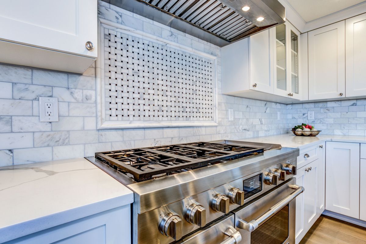 Stainless steel stove in kitchen