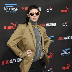 Grimes arrives at the Roc Nation Pre-Grammy Brunch at RocNation Offices on Saturday, Feb. 7, 2015, in Beverly Hills, Calif. 