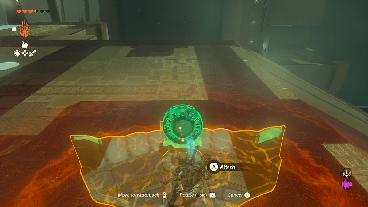 Link uses ultrahand to place a fan on a wing in the Jirutagumac Shrine in Zelda Tears of the Kingdom.