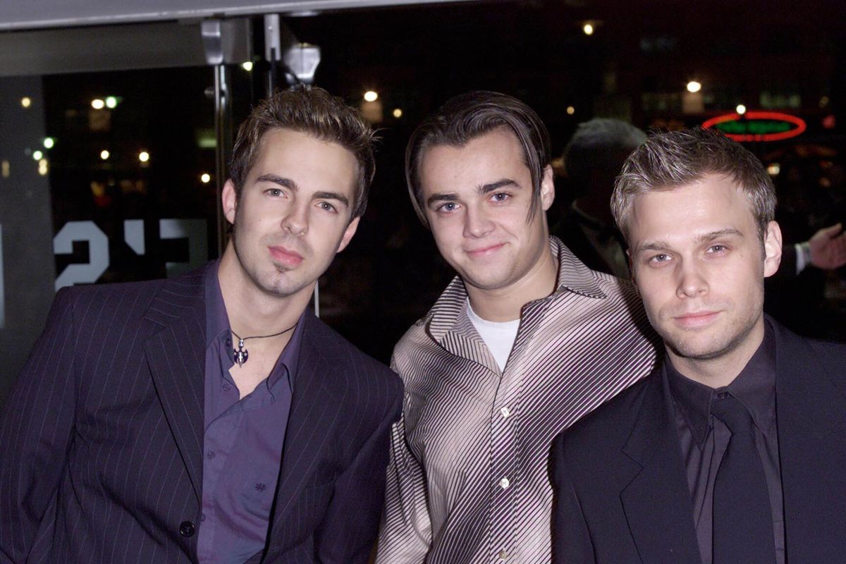 three members of the group A1 attend the premiere of The Lord of the Rings: The Fellowship of the Ring