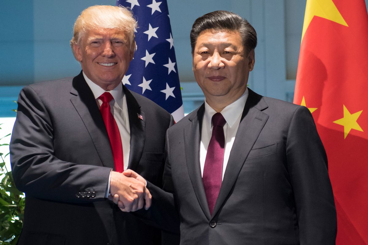 US President Donald Trump and Chinese President Xi Jinping shake hands prior to a meeting on the sidelines of the G20 Summit in Hamburg, Germany, July 8, 2017.
