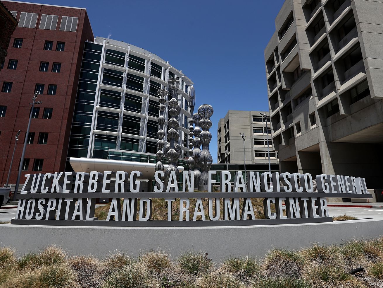 The sign outside the buildings reads “Zuckerberg San Francisco General Hospital and Trauma Center.”