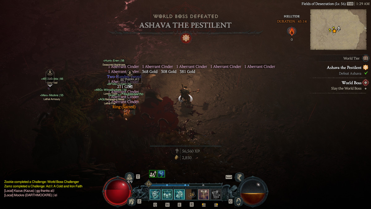 A Barbarian claims his spoils after killing Ashava in Diablo 4