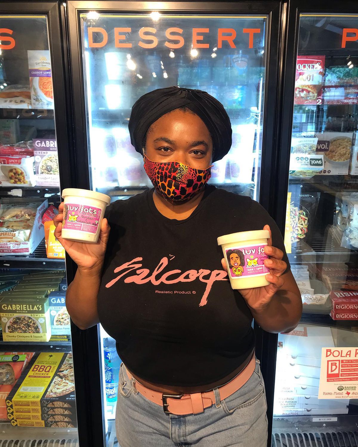 Luv Fats owner Chi Ndika with her ice cream pints at Bee Grocery