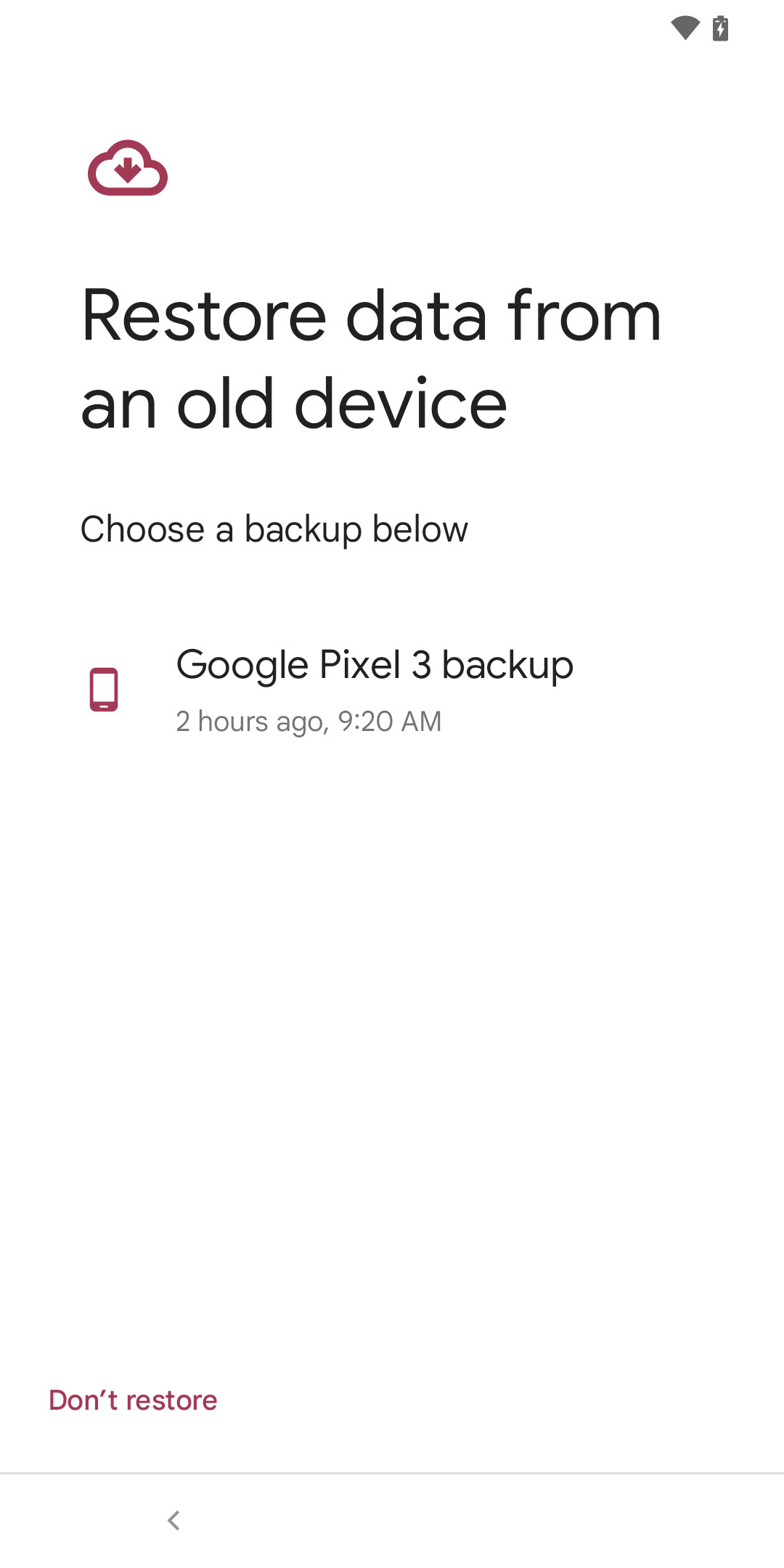 Page: Restore data from an old device