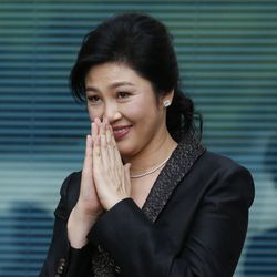 In this Aug. 1, 2017 file photo, Thailand's former Prime Minister Yingluck Shinawatra arrives at the Supreme Court for to make final statement of the hearing in Bangkok, Thailand.