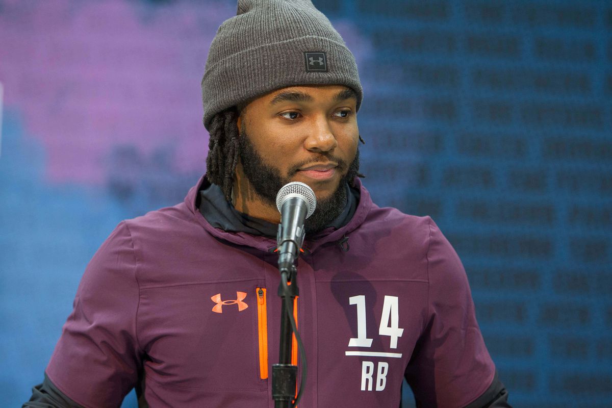 Stanford running back Bryce Love speaks to media during the 2019 NFL Combine at Indianapolis Convention Center