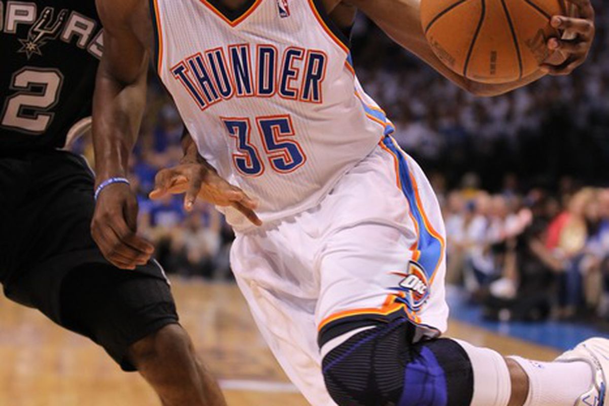 Kevin Durant provided the proverbial steak to the OKC Thunder's sizzle.  Mandatory Credit: Matthew Emmons-US PRESSWIRE