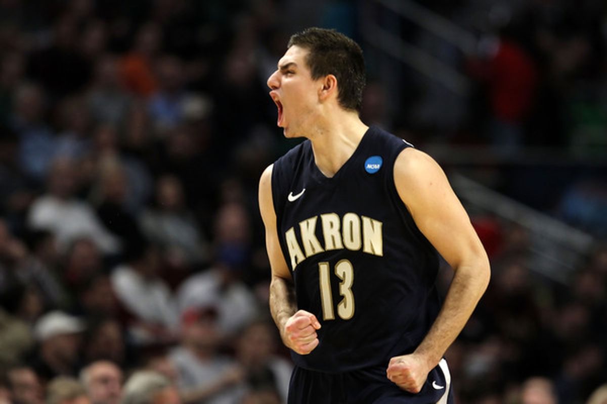 Nikola Cvetinovic reacts in the first half of the game against the Notre Dame Fighting Irish during the second round of the 2011 NCAA men's basketball tournament at the United Center in Chicago.