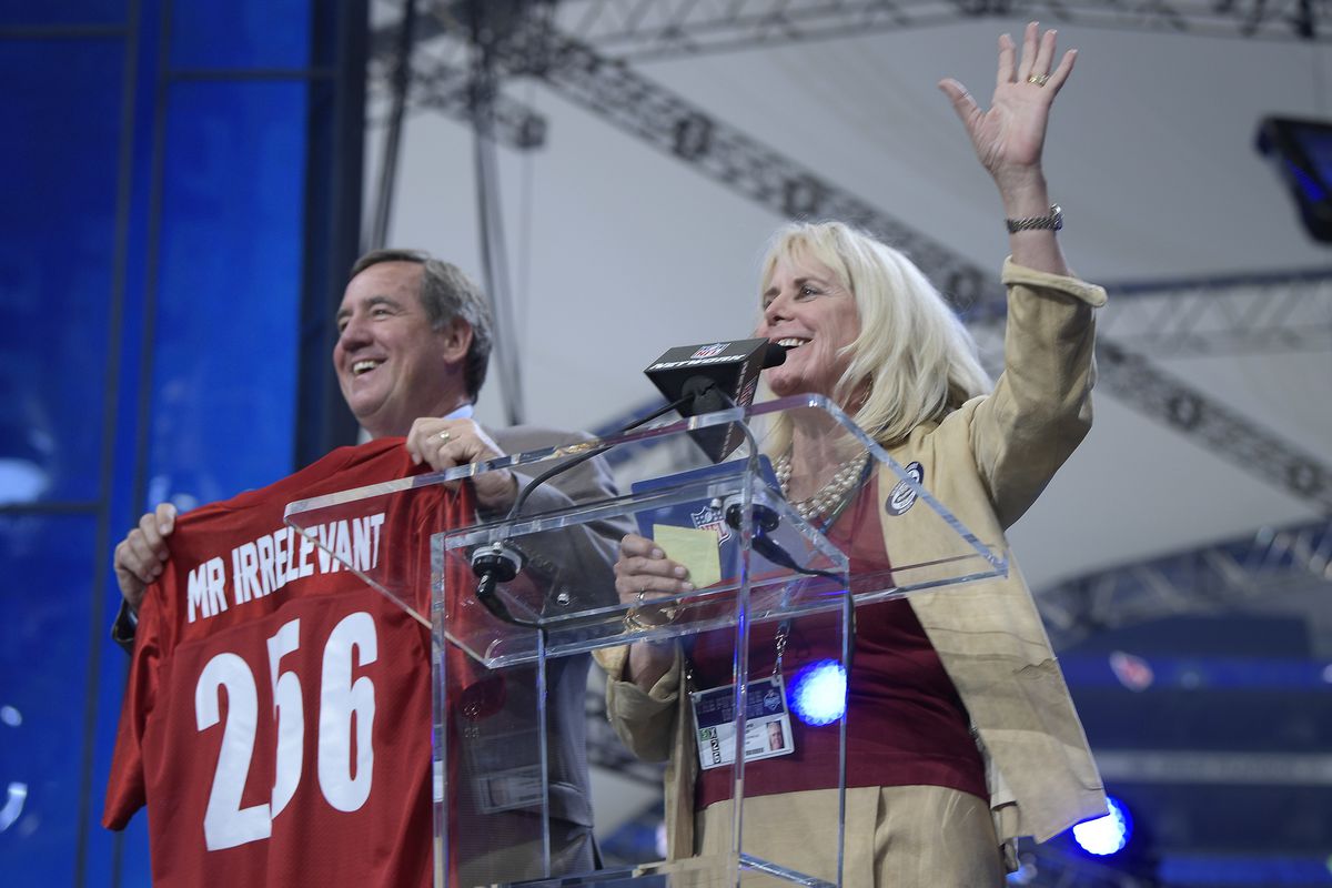 Melanie Fitch announces that the Washington Redskins picked SMU wide receiver Trey Quinn with the 256th pick, aka Mr. Irrelevant, during the final day of the 2018 NFL Draft at AT&amp;T Stadium in Arlington, Texas, on Saturday, April 28, 2018.