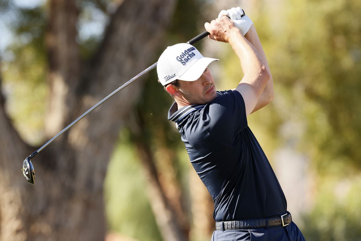 Patrick Cantlay hits his tee shot on the second hole during the final round of the The American Express at the Stadium Course at PGA West on January 23, 2022 in La Quinta, California.