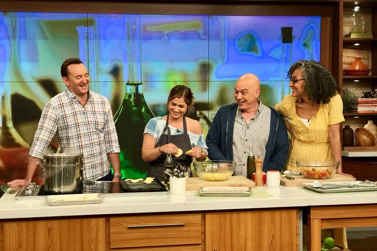 A cooking scene from The Chew