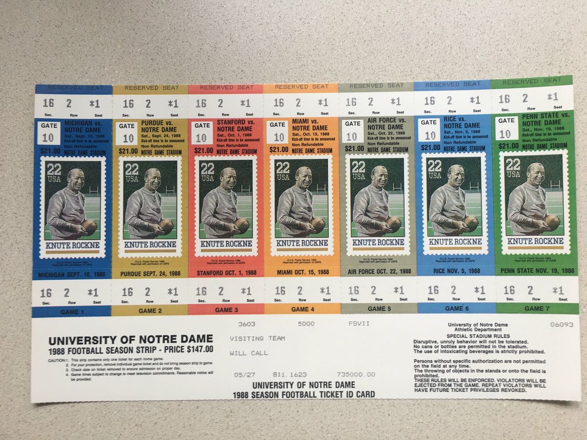 Notre Dame season tickets 1988