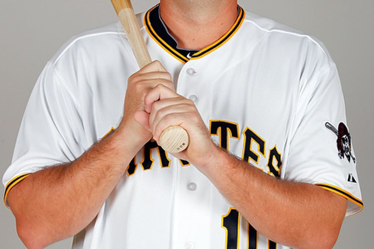 BRADENTON FL - FEBRUARY 20:  Infielder Garrett Atkins #10 of the Pittsburgh Pirates poses for a photo during photo day at Pirate City on February 20 2011 in Bradenton Florida.  (Photo by J. Meric/Getty Images)