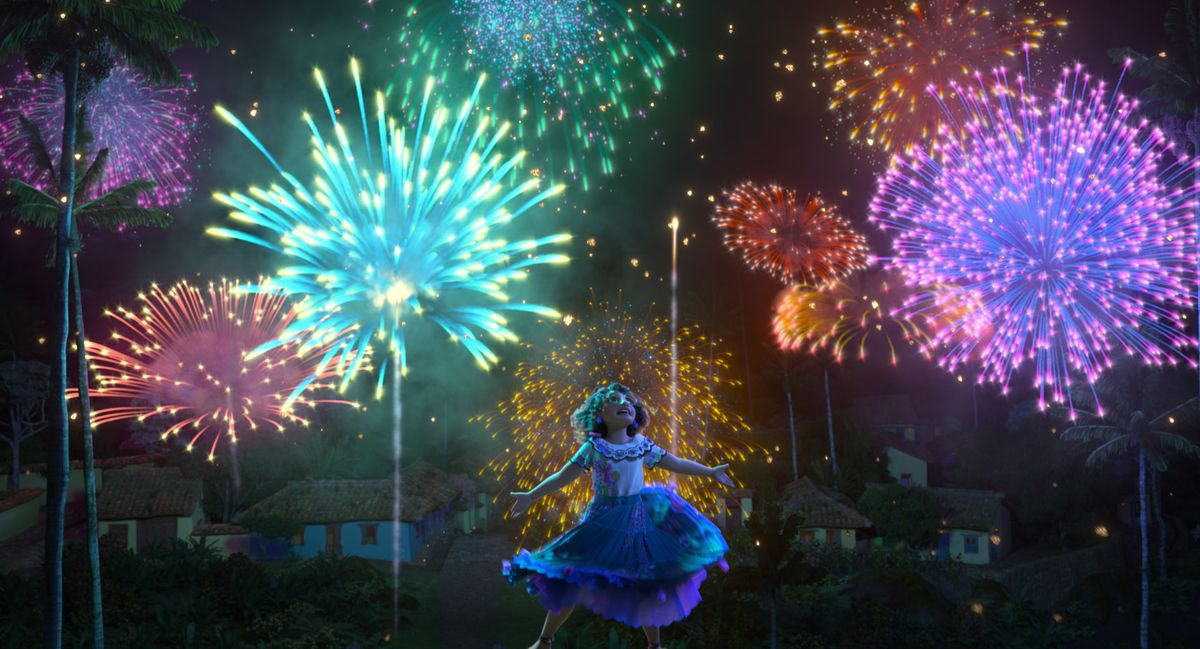 mirabel surrounded by fireworks