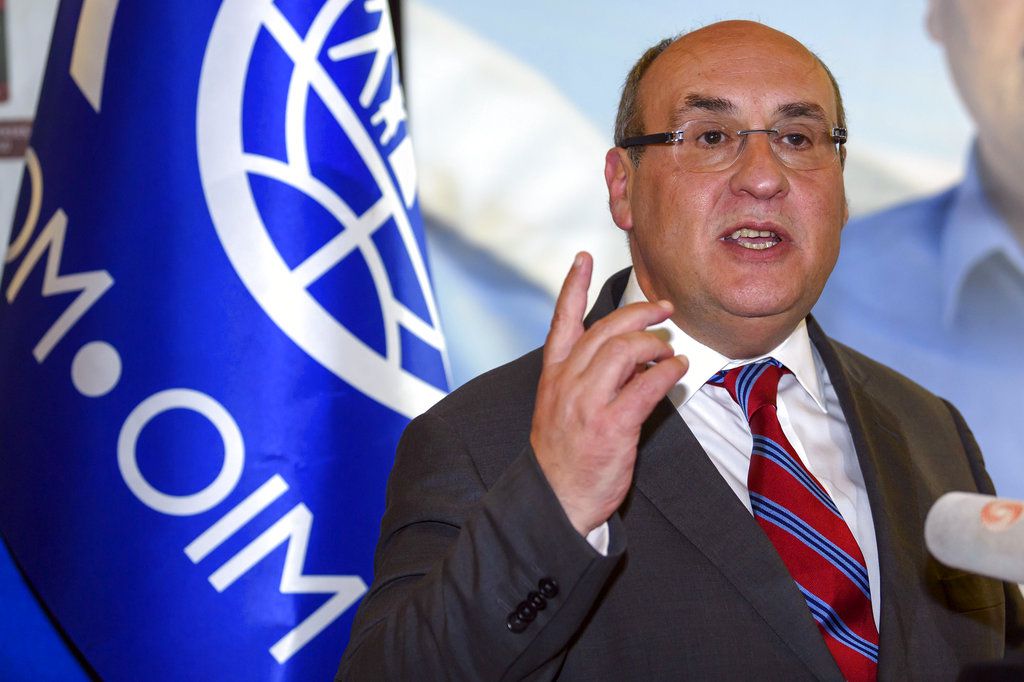 Portugal’s Antonio Vitorino gives a speech after being elected head of the International Organization for Migration in Geneva, Switzerland, Friday, June 28, 2018. | Martial Trezzini/Keystone