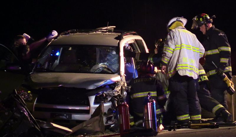 Two people were hurt in a crash in Lynwood.