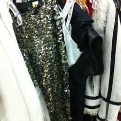 A lone Isabel Marant pair of paillette leggings sticking out from the racks