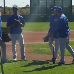 Cubs players share a laugh -