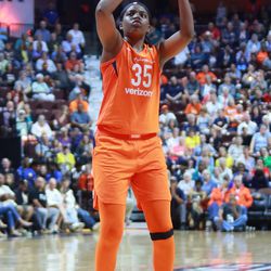 The Los Angeles Sparks take on the Connecticut Sun in a WNBA game at Mohegan Sun Arena in Uncasville, CT on August 19, 2018.