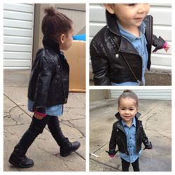 Little 77 by American Eagle jacket, Baby Gap denim shirt, American Apparel leggings, Zara boots 