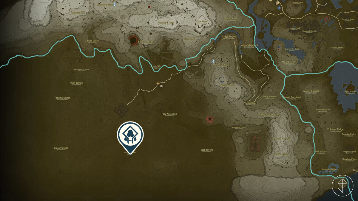 The Legend of Zelda: Tears of the Kingdom map showing the location of Karahatag Shrine