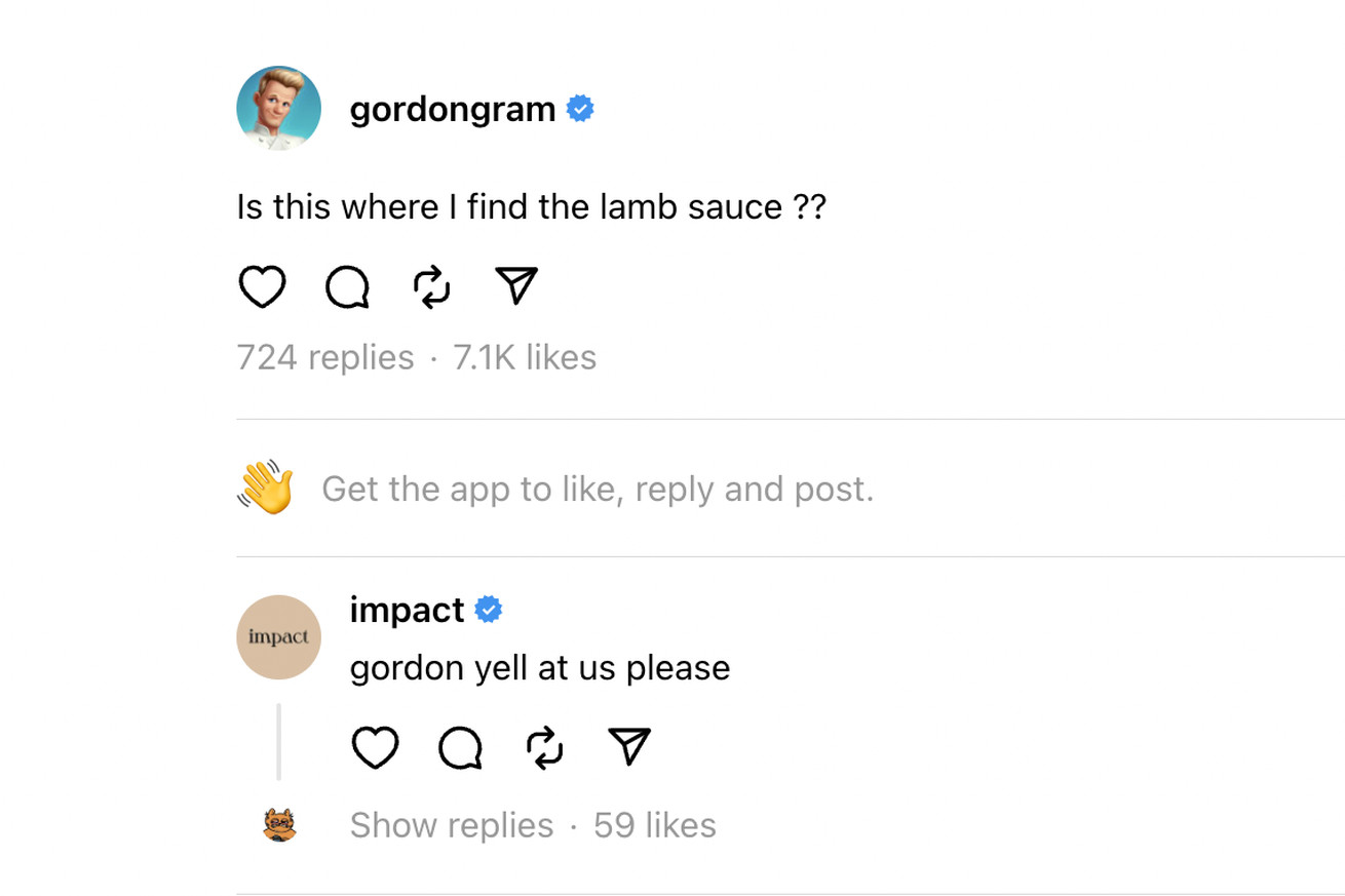 A screenshot showing Gordon Ramsay on Threads