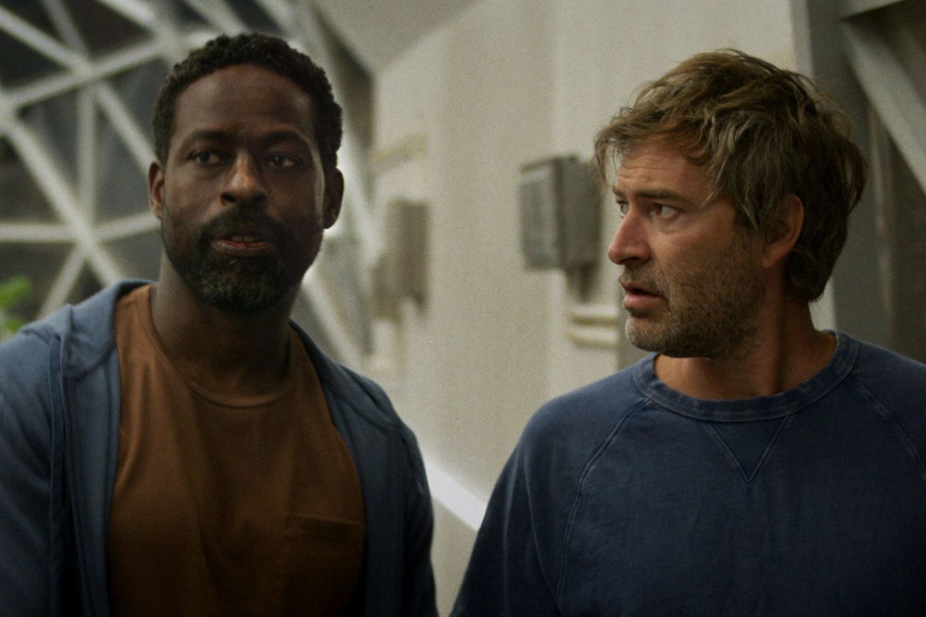 A still image of Sterling K. Brown and Mark Duplass&nbsp;in Biosphere.